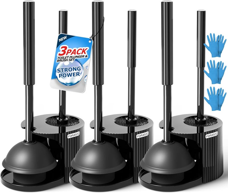 FORASTO 3Pack 2 in 1 Toilet Brush and Plunger Set, Extended Handle Plunger,Toilet Bowl Brush Plunger Set,Bathroom Cleaning Tools,Toilet Brush Plunger Combo,Cleaning Brush,Cleaning Supplies (21inch) - Image 1